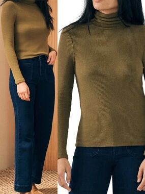 Faherty Legend Ribbed Turtleneck Military Olive